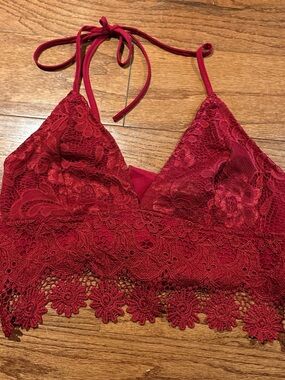 Lace Halter Bralette in Red Festival Coquette